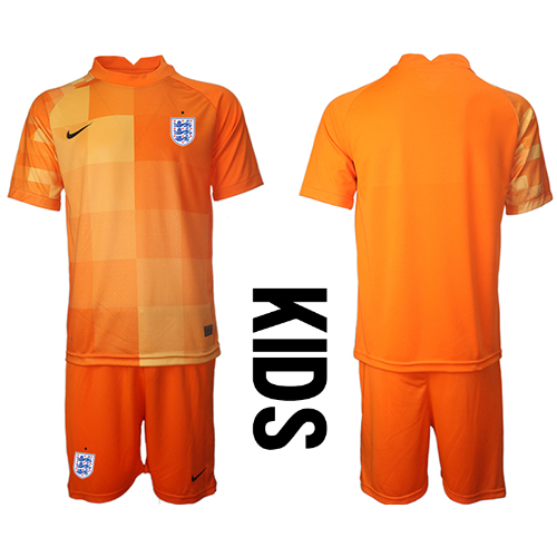 Camisa de Futebol Inglaterra Goleiro Equipamento Secundário Infantil Mundo 2022 Manga Curta (+ Calças curtas)